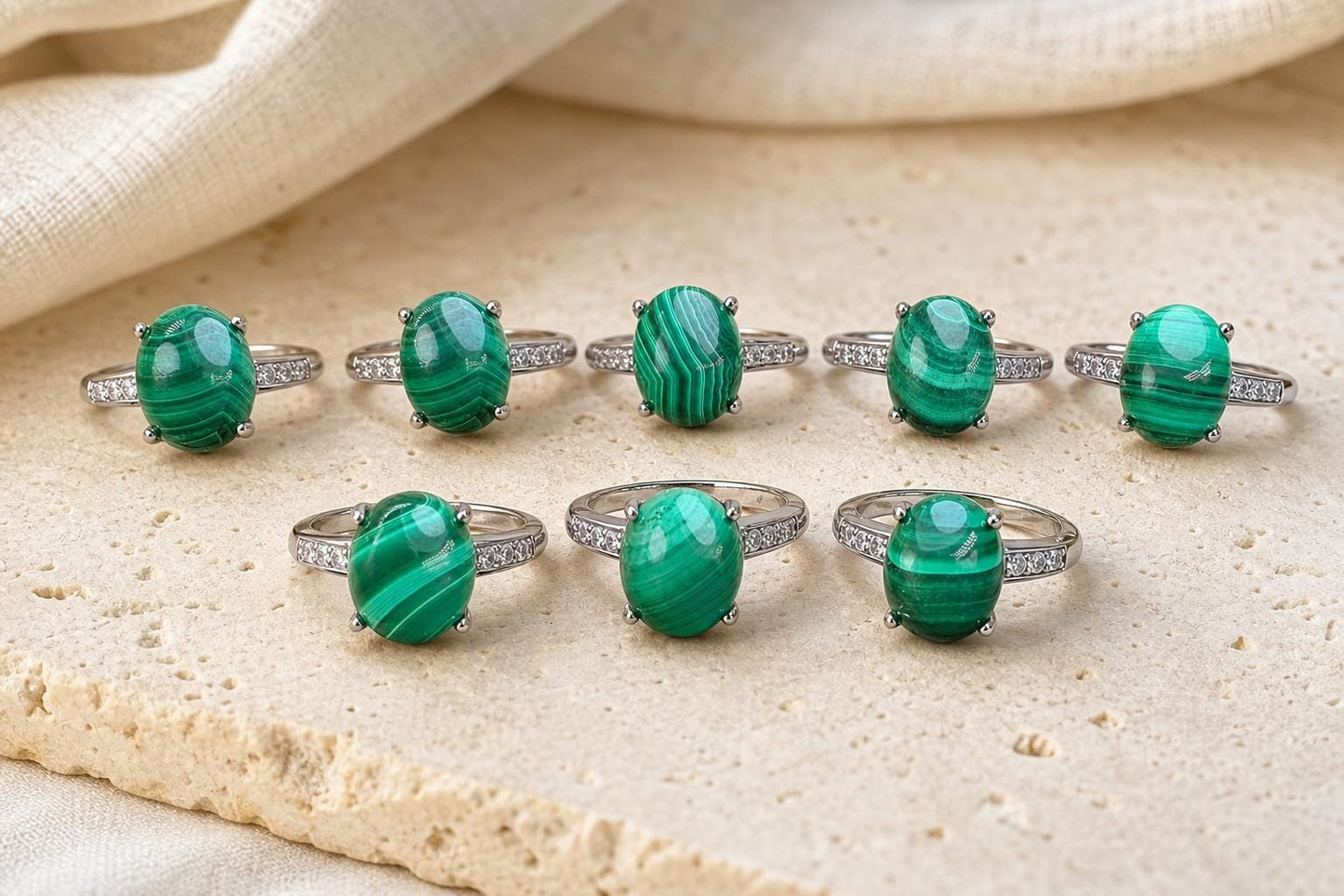 Malachite Oval Ring, Copper Setting, Natural Green Stone Jewelry - view 5