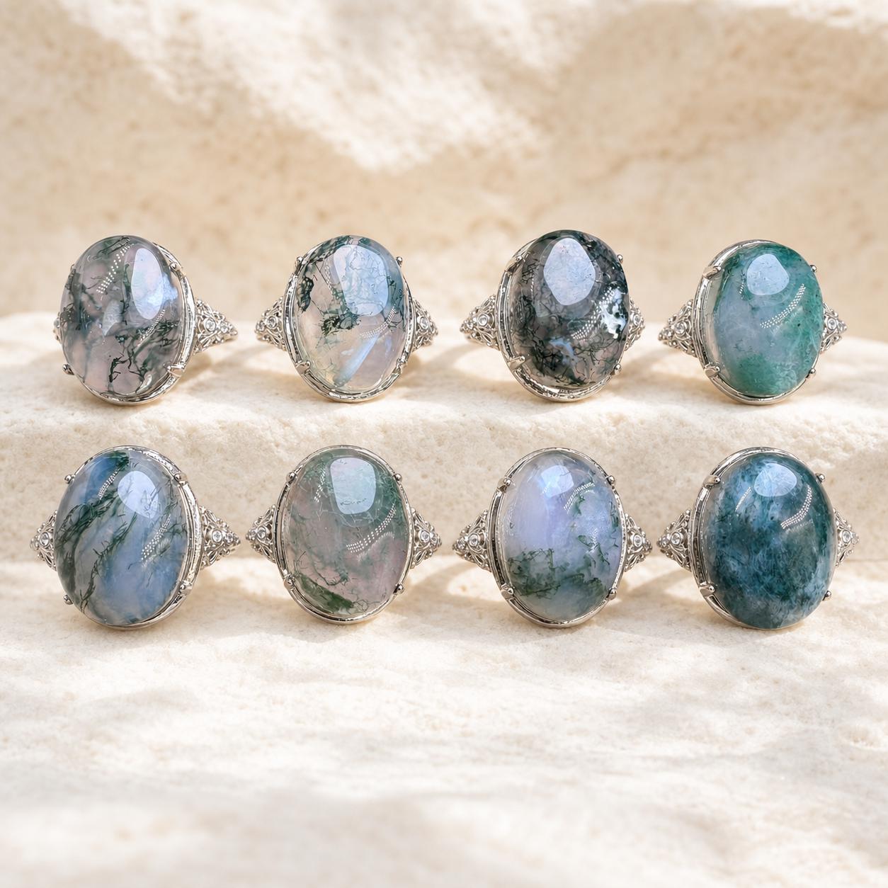 Blue Green Moss Agate Oval Ring, Copper Setting, Natural Stone Jewelry - view 5