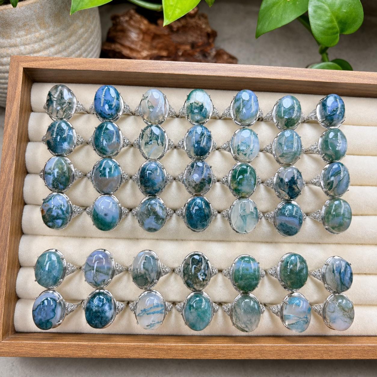 Blue Green Moss Agate Oval Ring, Copper Setting, Natural Stone Jewelry - view 4