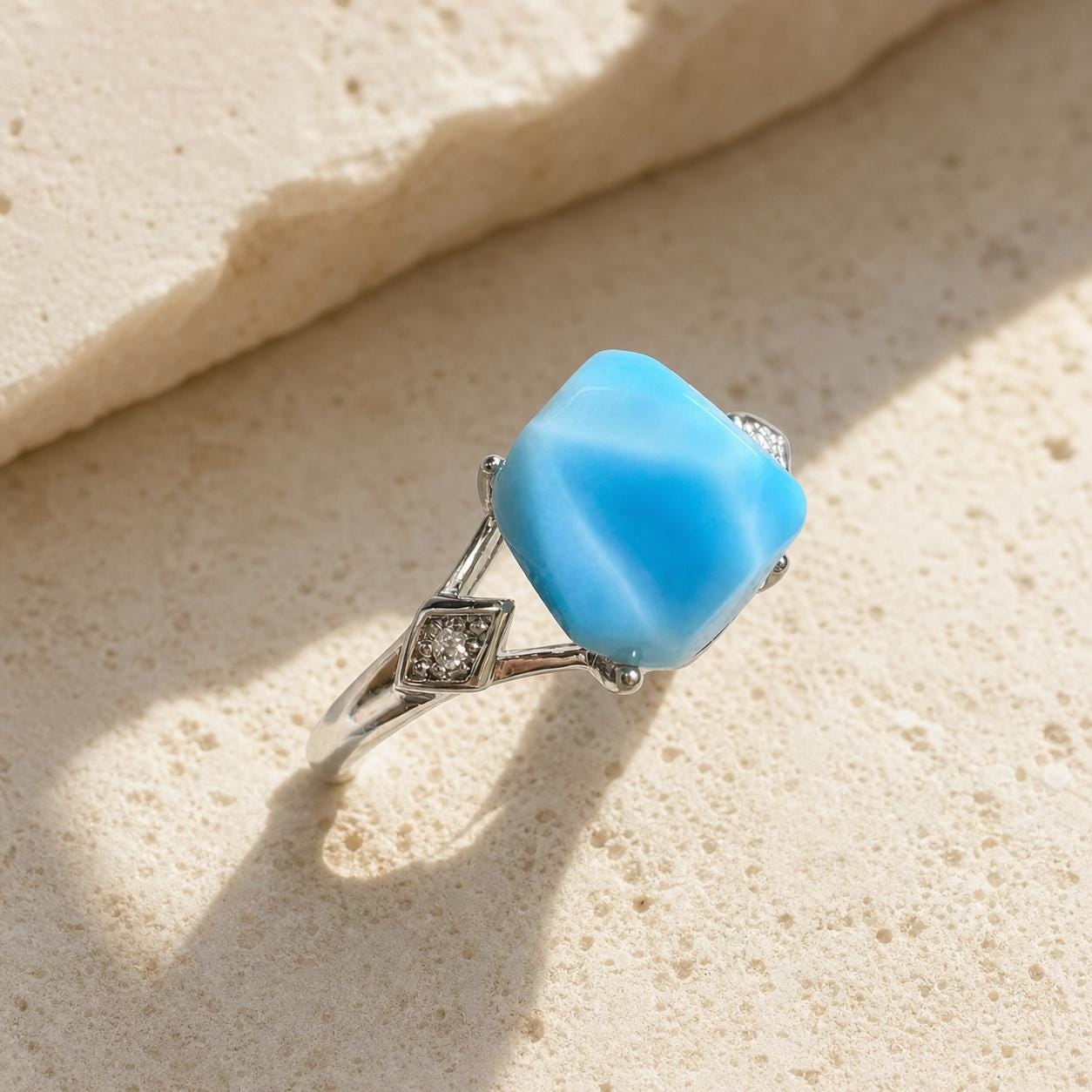 Larimar Freeform Ring, Copper Setting, Natural Blue Stone Jewelry - view 2