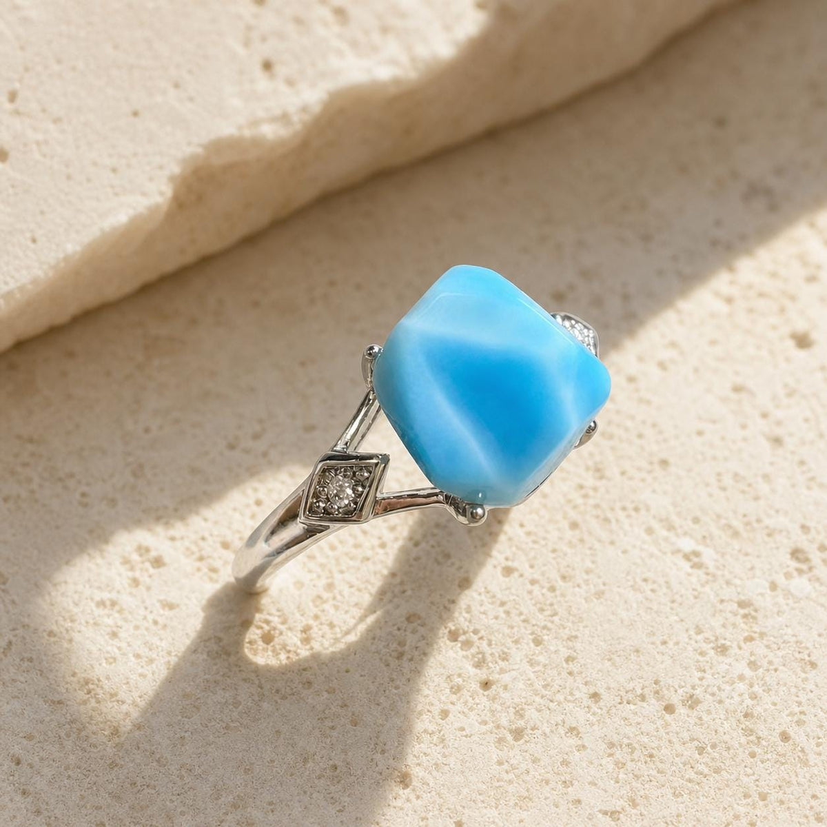Larimar Freeform Ring, Copper Setting, Natural Blue Stone Jewelry - view 2