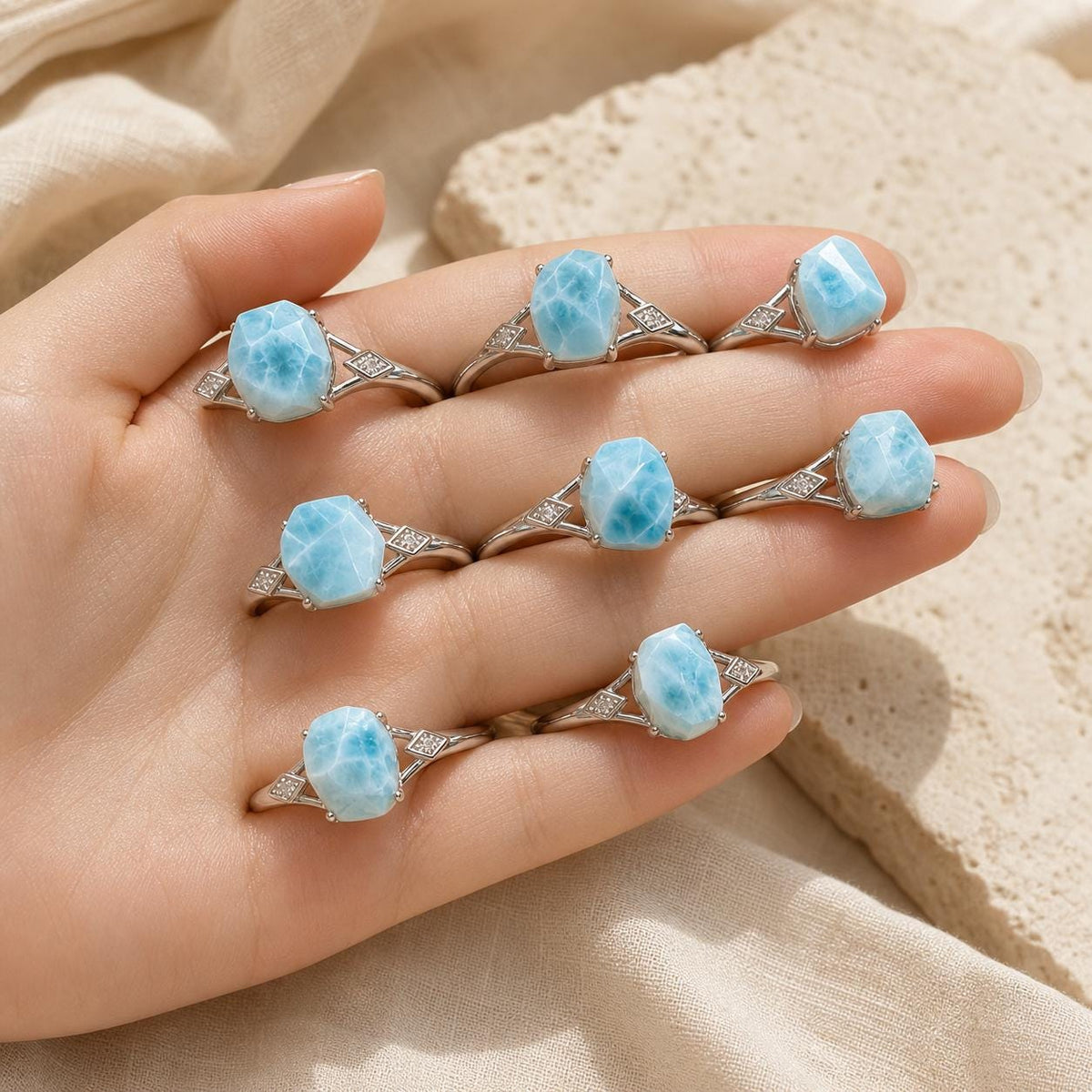 Larimar Freeform Ring, Copper Setting, Natural Blue Stone Jewelry - view 4