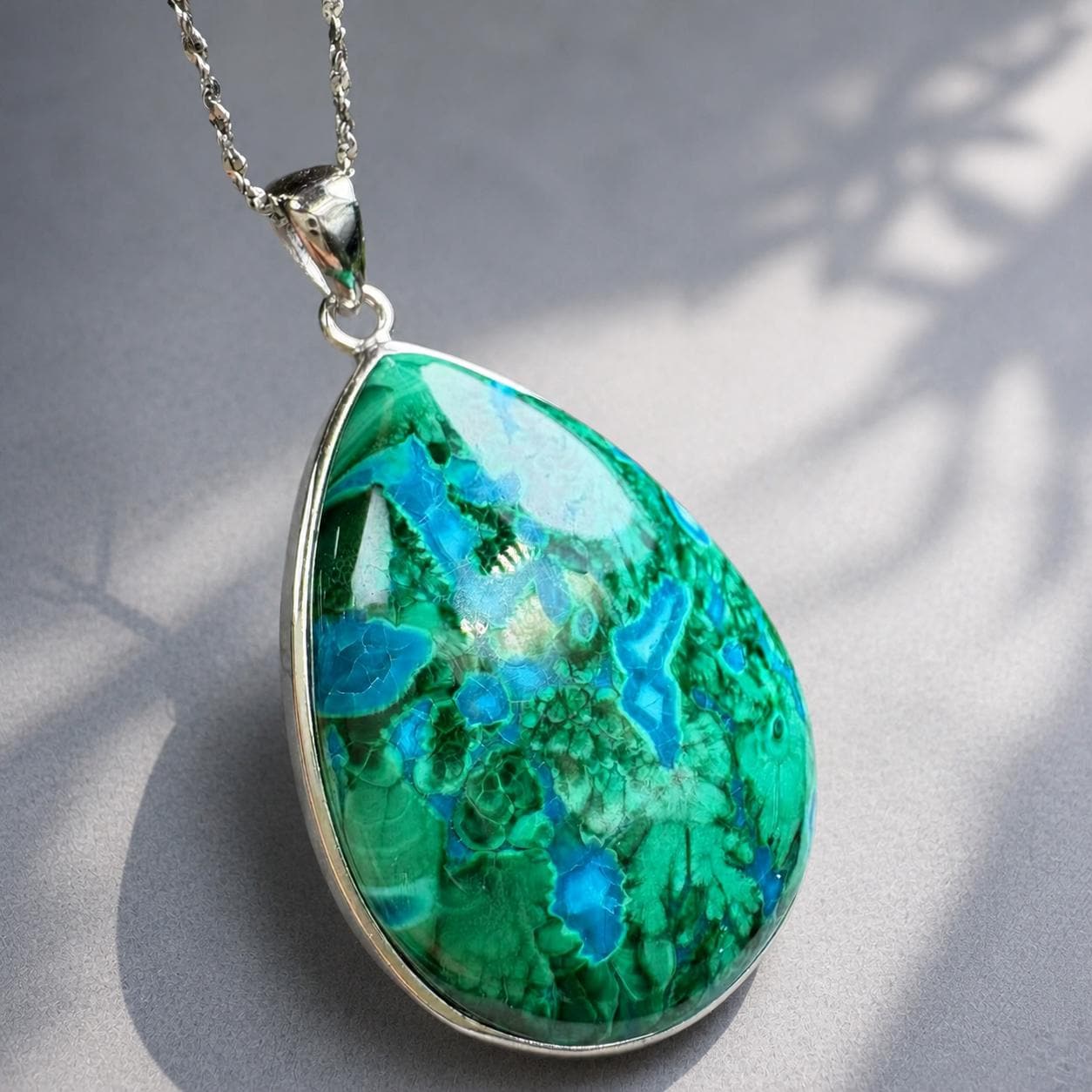 Blue Green Chrysocolla Oval Necklace, Sterling Silver Pendant, One of a Kind Natural Stone - view 1