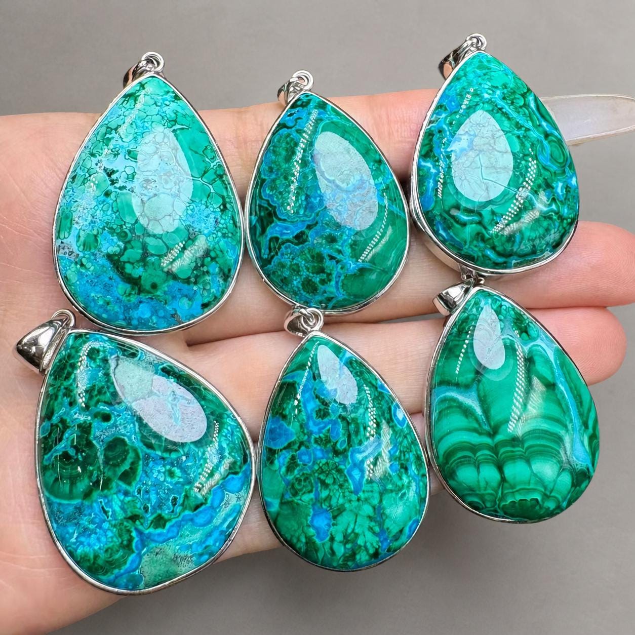 Blue Green Chrysocolla Oval Necklace, Sterling Silver Pendant, One of a Kind Natural Stone - view 2