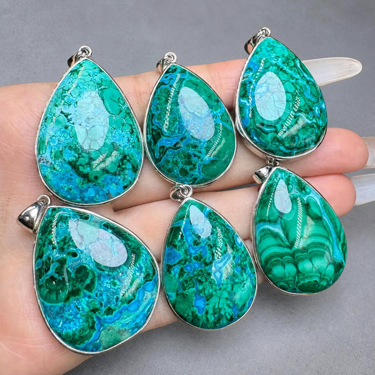Blue Green Chrysocolla Oval Necklace, Sterling Silver Pendant, One of a Kind Natural Stone - view 3