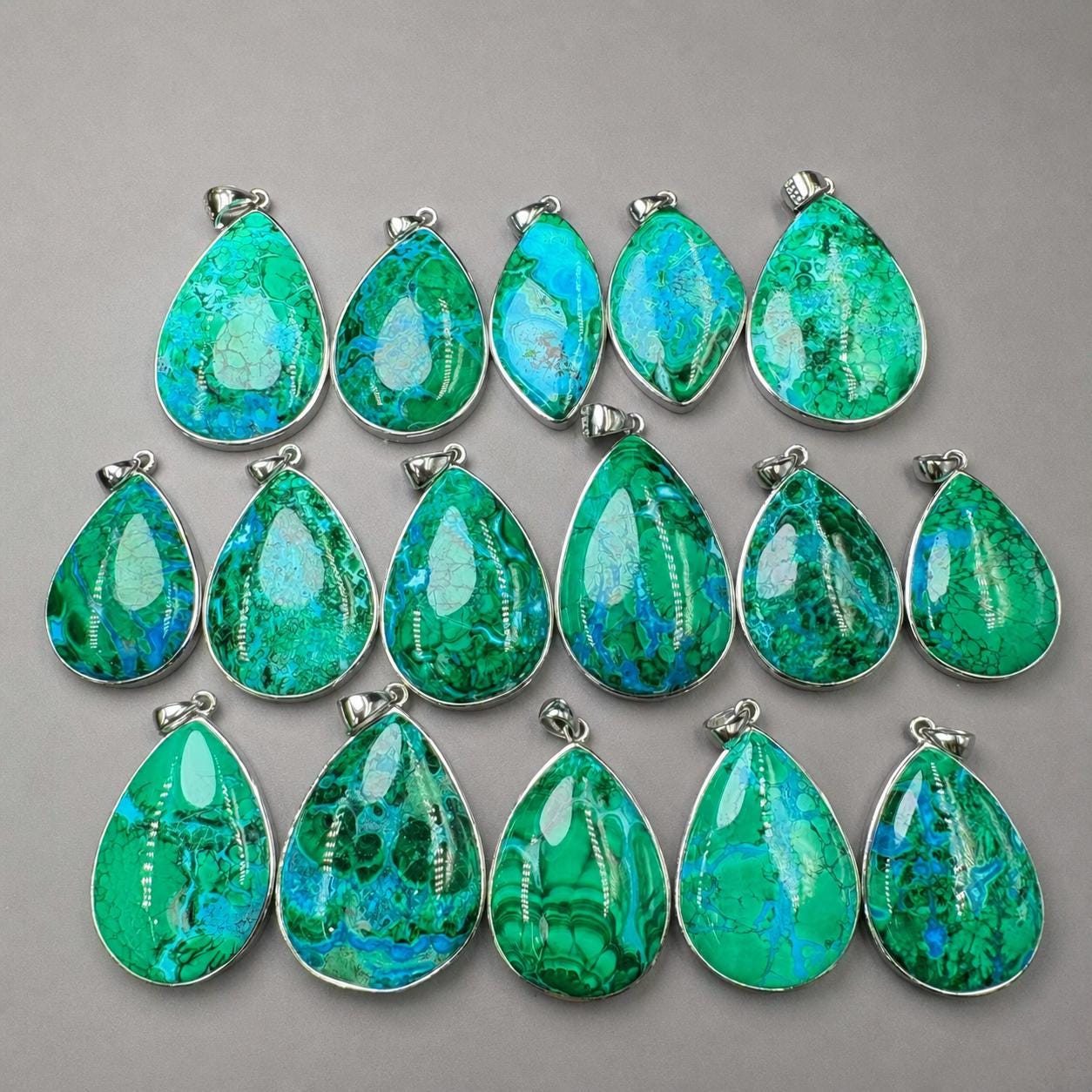 Blue Green Chrysocolla Oval Necklace, Sterling Silver Pendant, One of a Kind Natural Stone - view 5