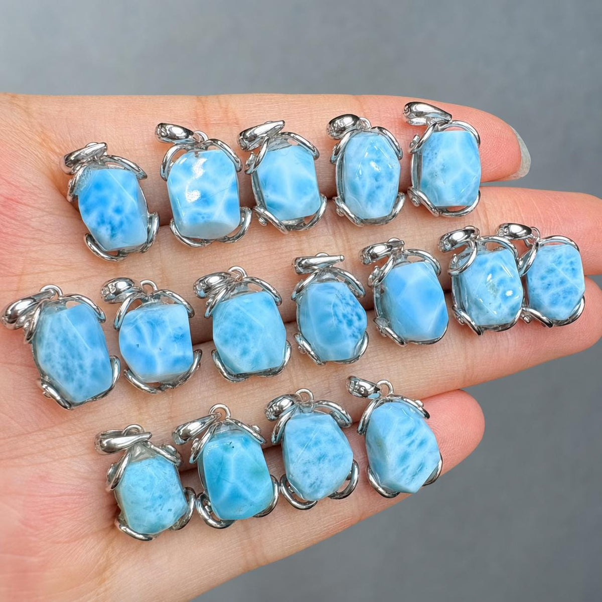Larimar Oval Necklace, Sterling Silver Pendant, Light Blue Natural Stone Jewelry Gift - view 4