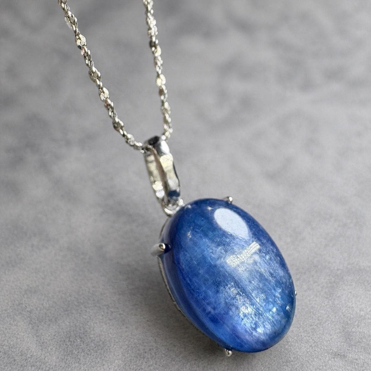 Blue Kyanite Oval Necklace, Copper Pendant with Sterling Silver Chain, Natural Stone Jewelry - view 1