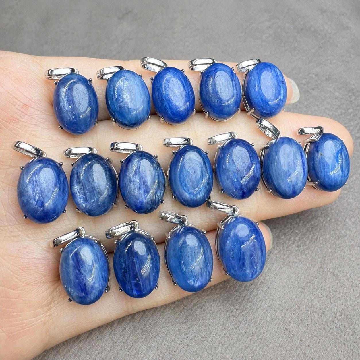Blue Kyanite Oval Necklace, Copper Pendant with Sterling Silver Chain, Natural Stone Jewelry - view 3