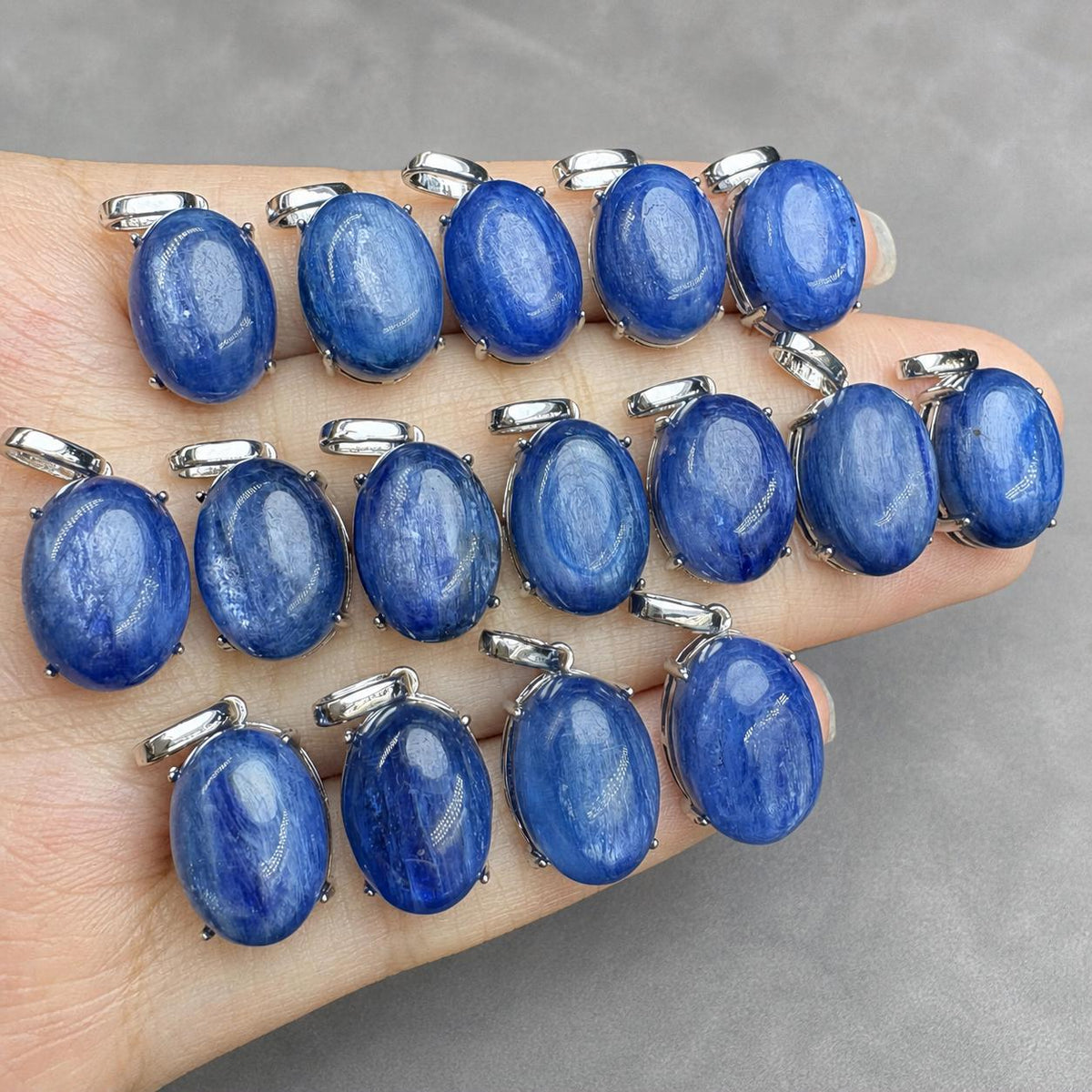 Blue Kyanite Oval Necklace, Copper Pendant with Sterling Silver Chain, Natural Stone Jewelry - view 2