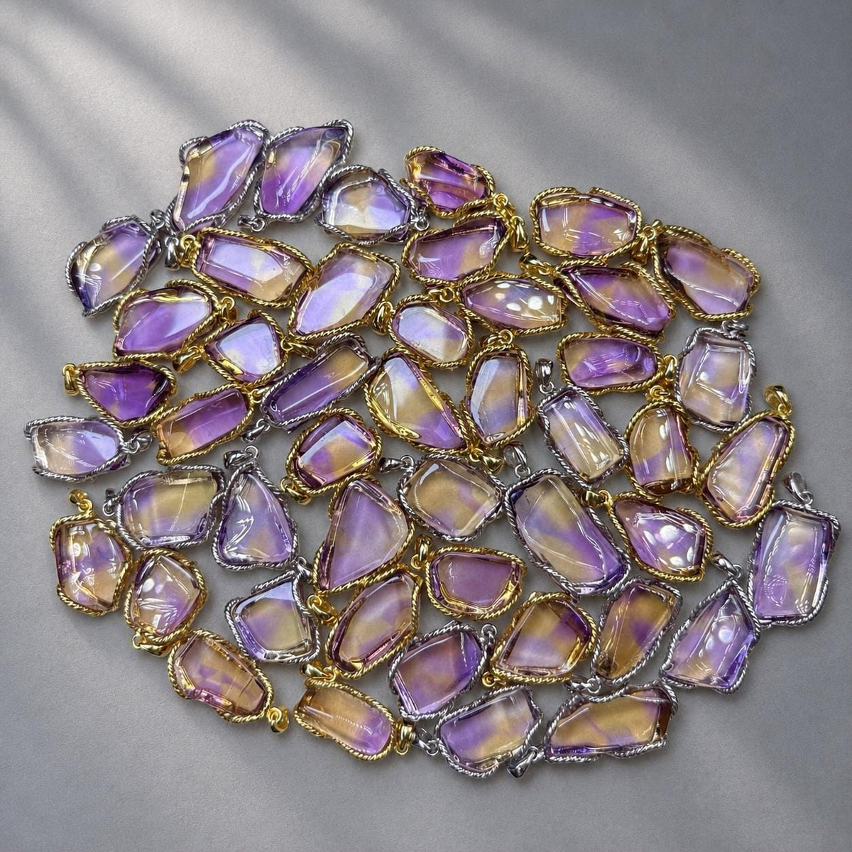 Ametrine Freeform Necklace, Gold Plated Sterling Silver Pendant, Purple Yellow Faceted Gemstone Jewelry - view 4