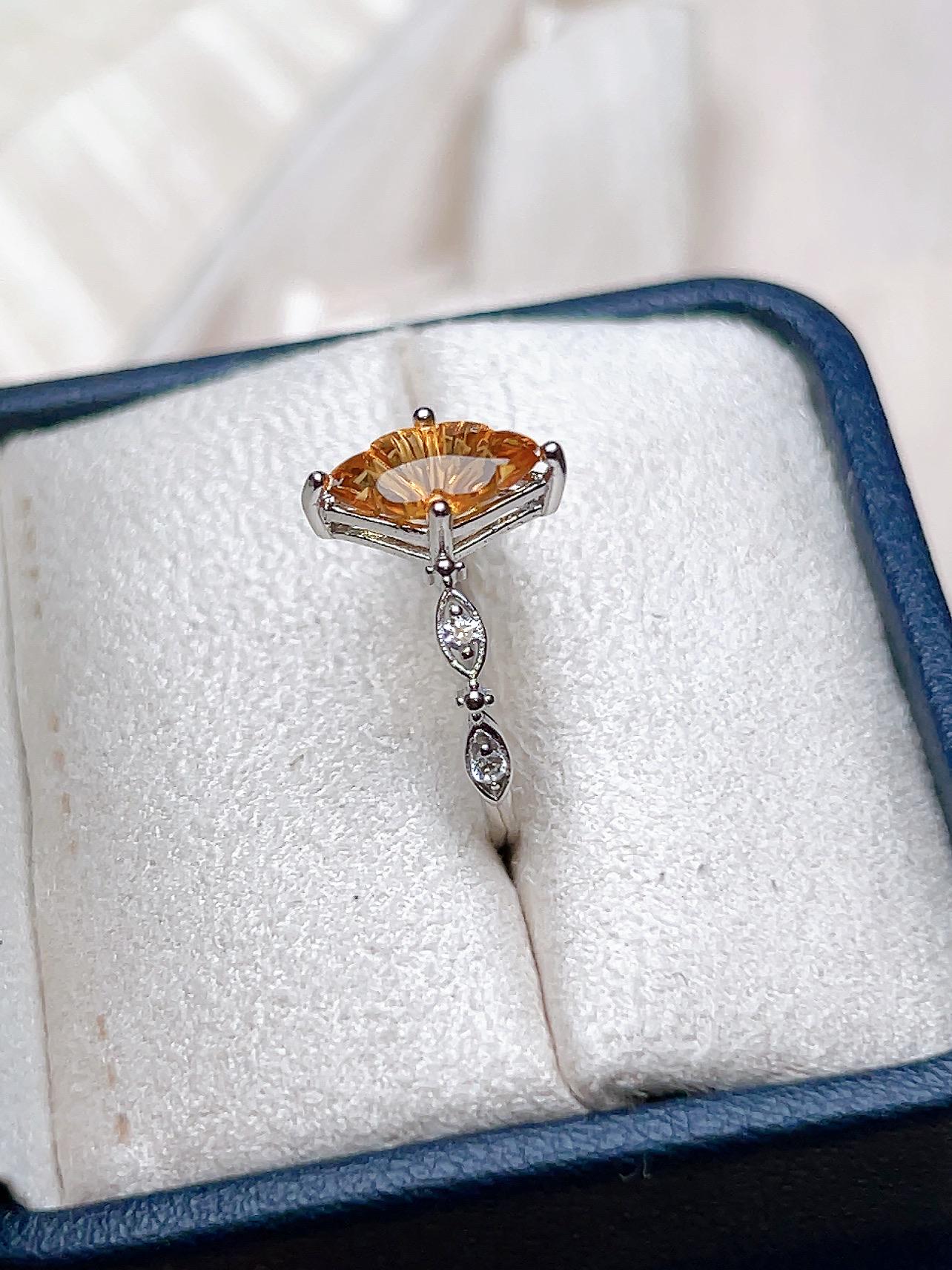 Natural Citrine Marquise Ring, S925 Sterling Silver - view 3