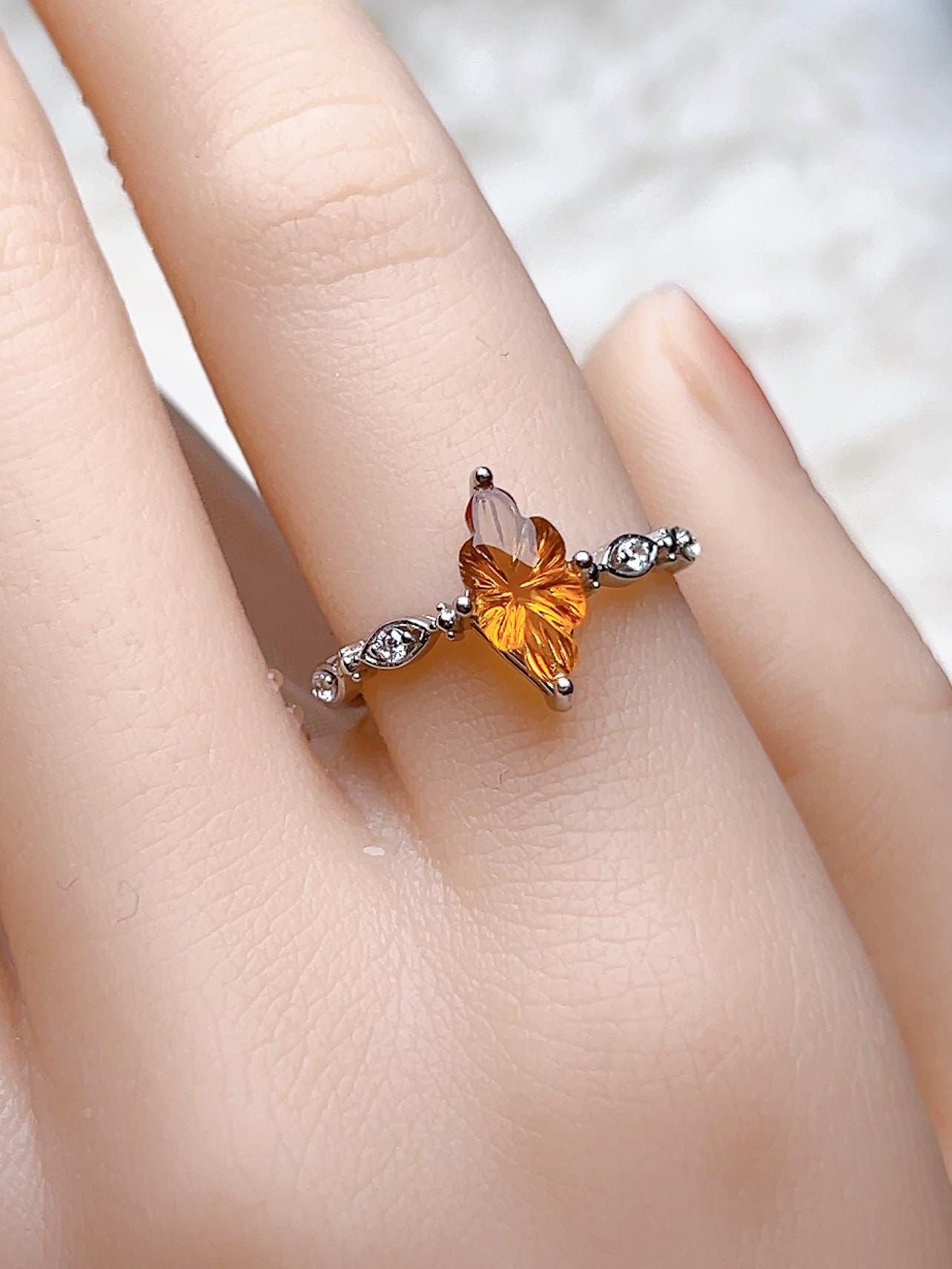 Natural Citrine Marquise Ring, S925 Sterling Silver - view 6