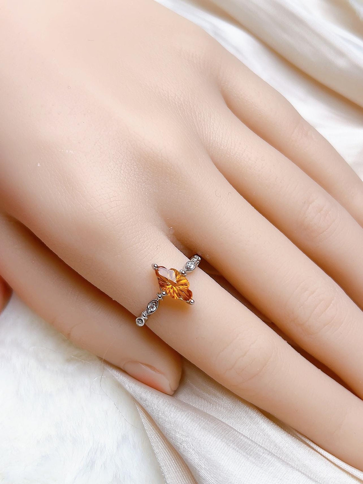 Natural Citrine Marquise Ring, S925 Sterling Silver - view 10