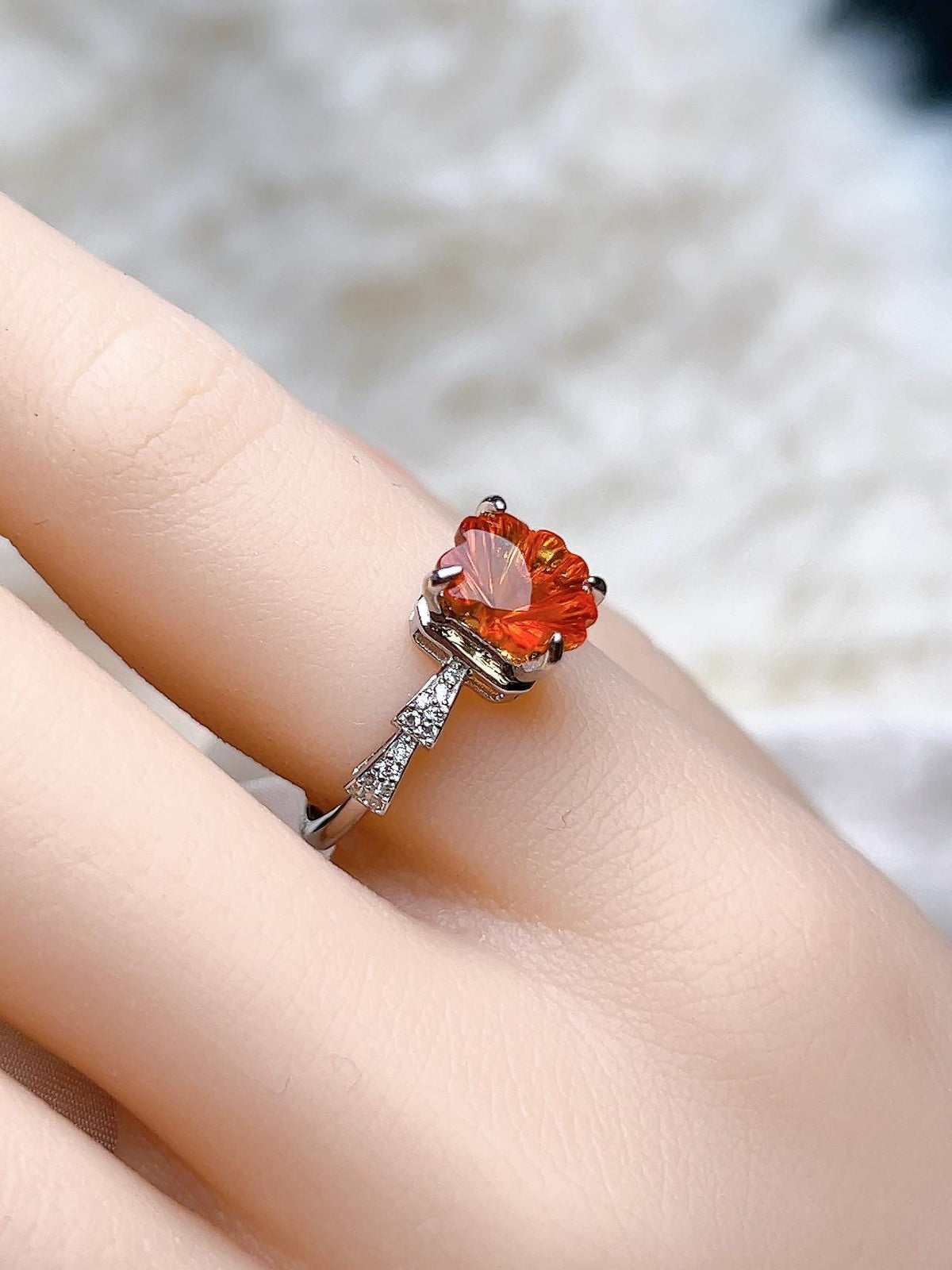 Natural Citrine Rectangular Ring, S925 Sterling Silver - view 2