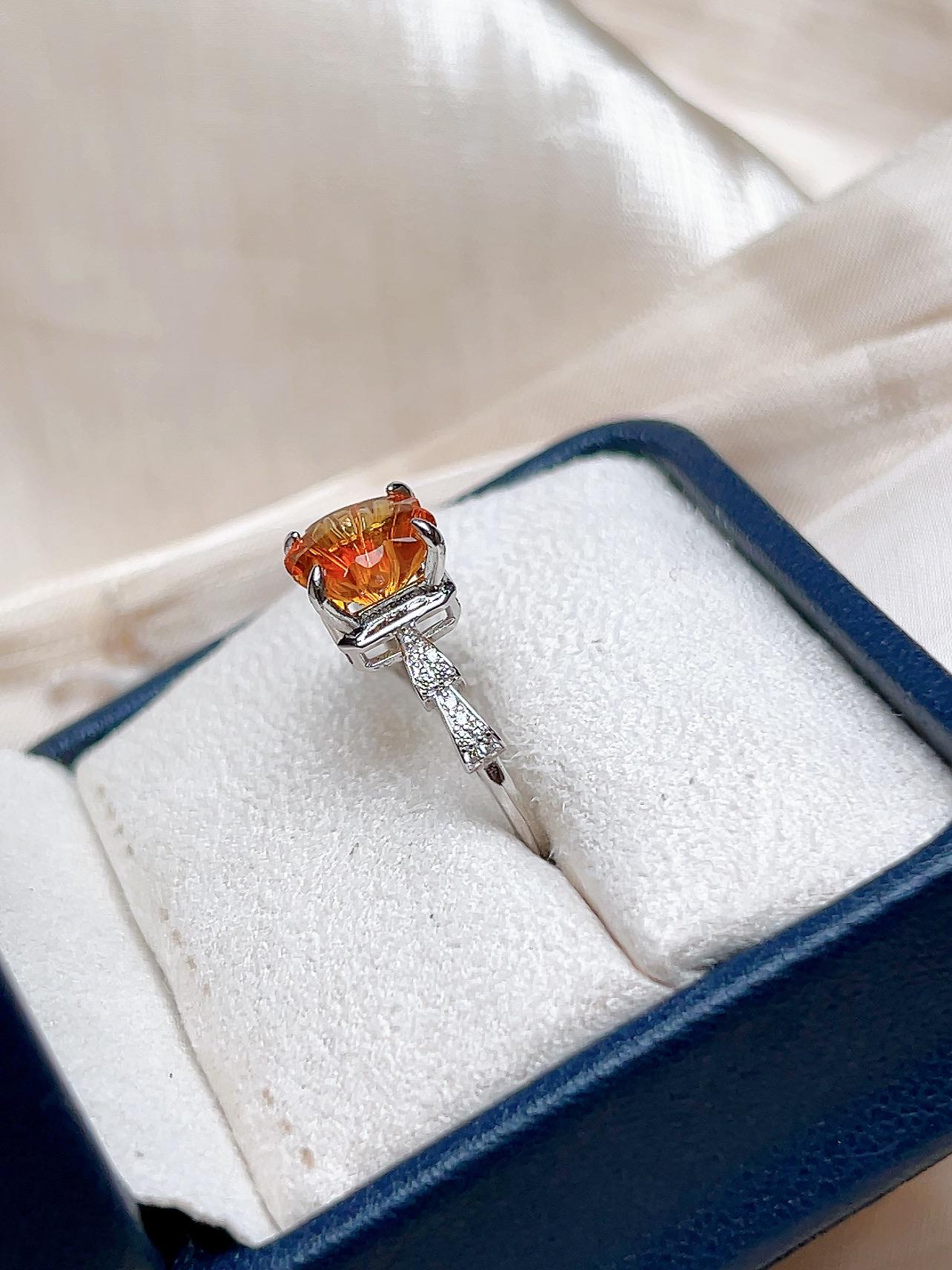 Natural Citrine Rectangular Ring, S925 Sterling Silver - view 5