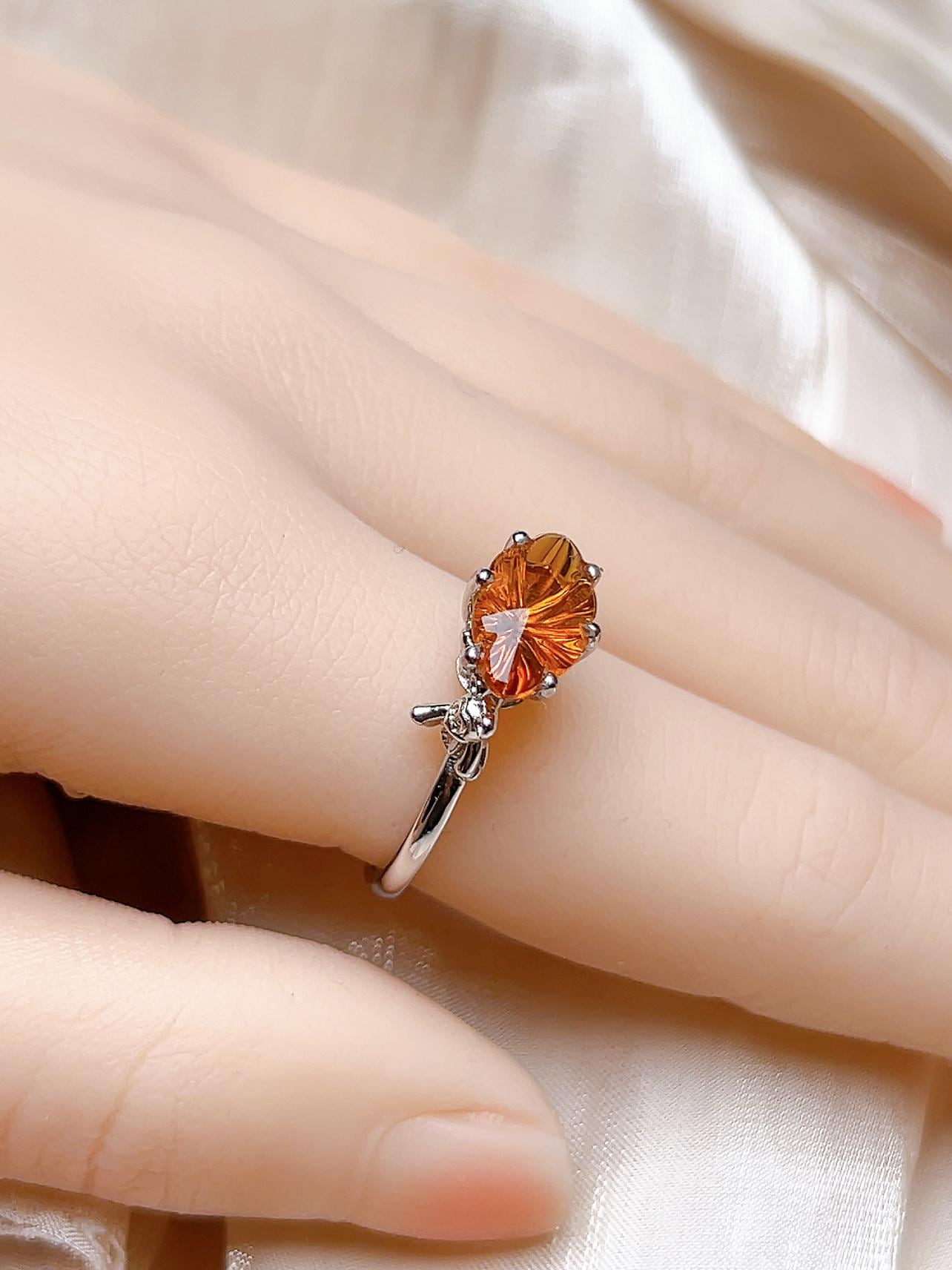 Natural Citrine Leaf Motif Ring, S925 Sterling Silver - view 5