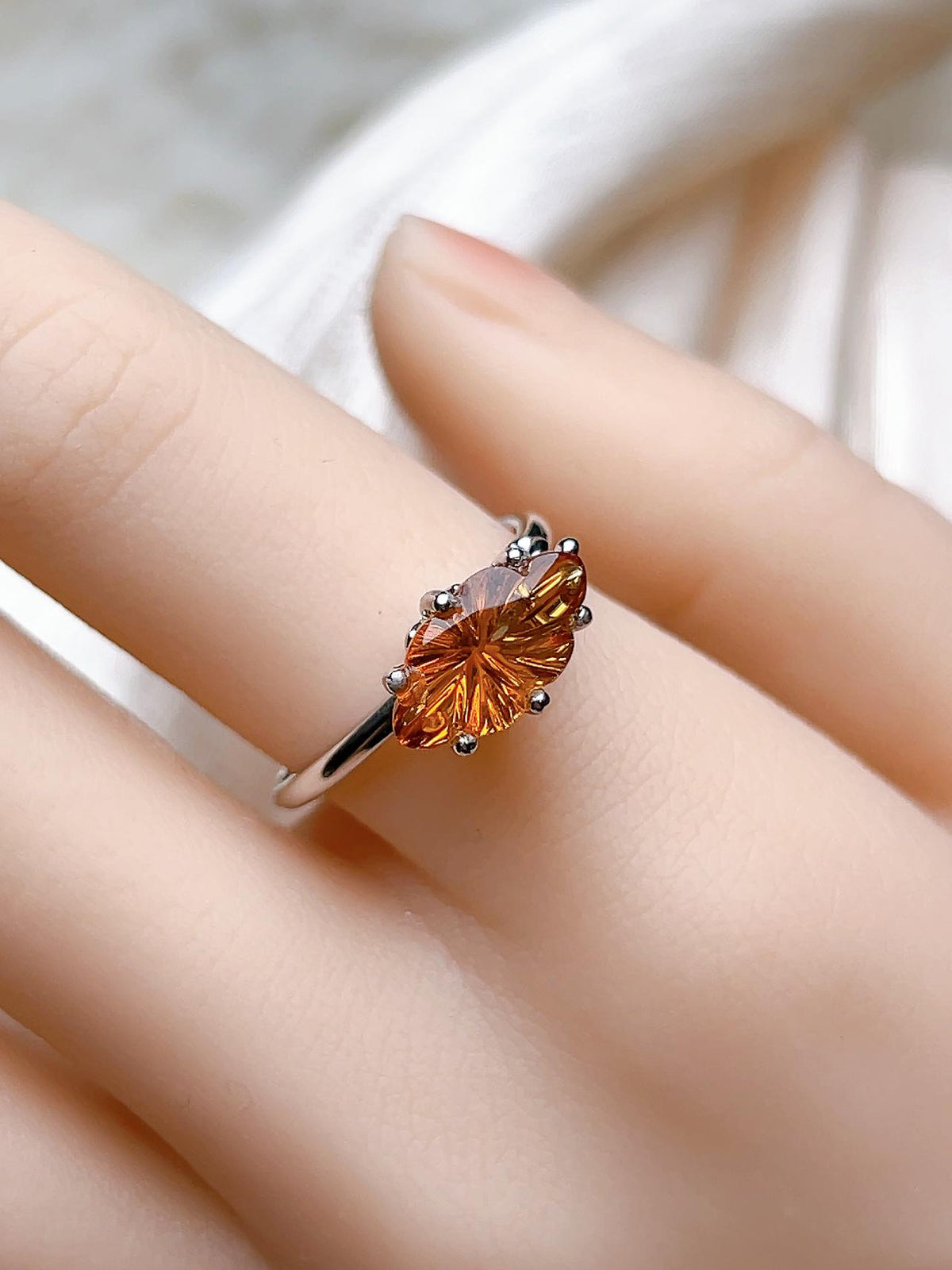 Natural Citrine Leaf Motif Ring, S925 Sterling Silver - view 7