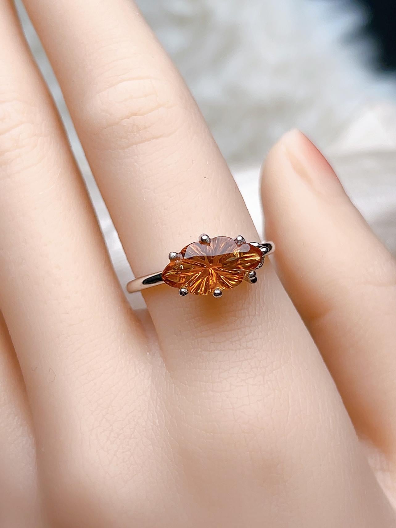 Natural Citrine Leaf Motif Ring, S925 Sterling Silver - view 8