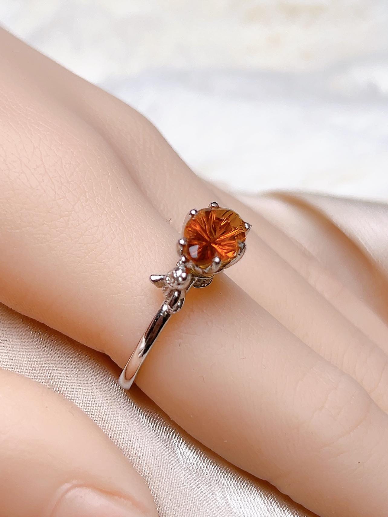 Natural Citrine Leaf Motif Ring, S925 Sterling Silver - view 9