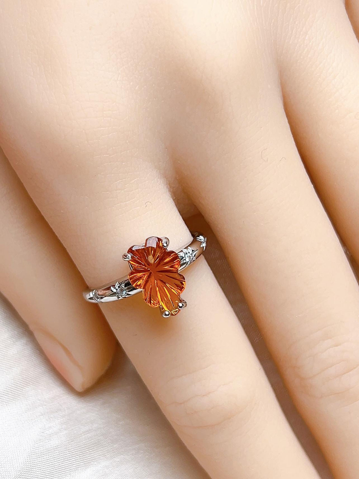 Natural Citrine Sunburst Floral Ring, S925 Sterling Silver - view 1