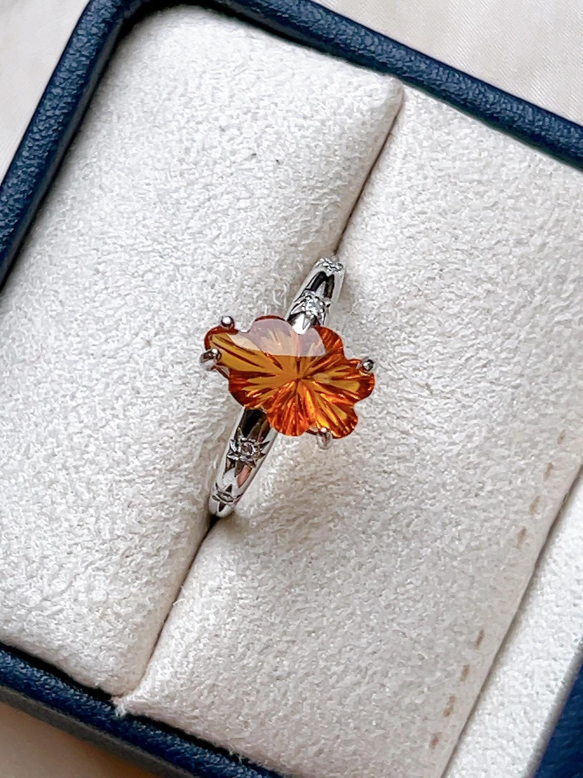 Natural Citrine Sunburst Floral Ring, S925 Sterling Silver - view 2