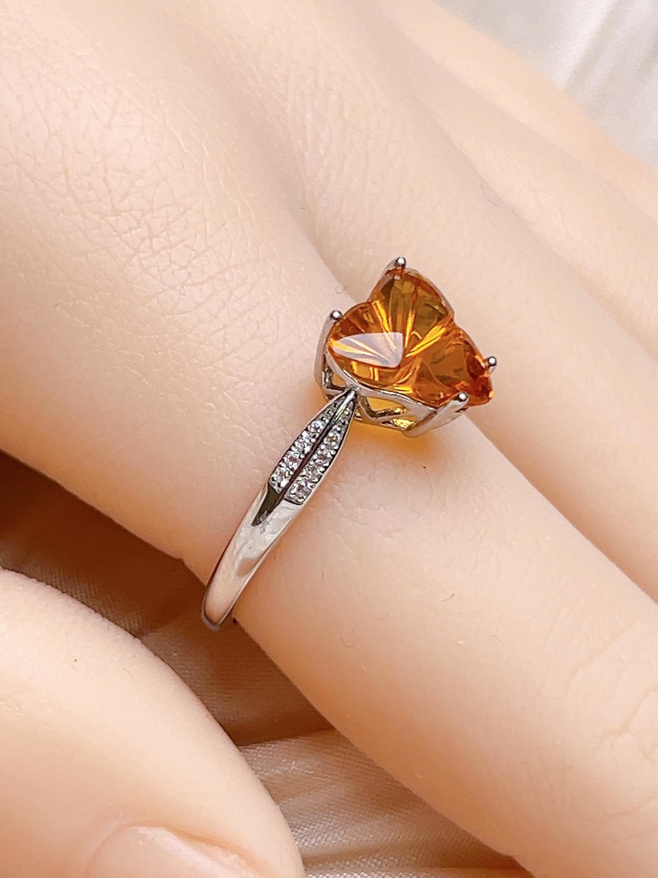 Natural Citrine Pear Floral Ring, S925 Sterling Silver - view 6