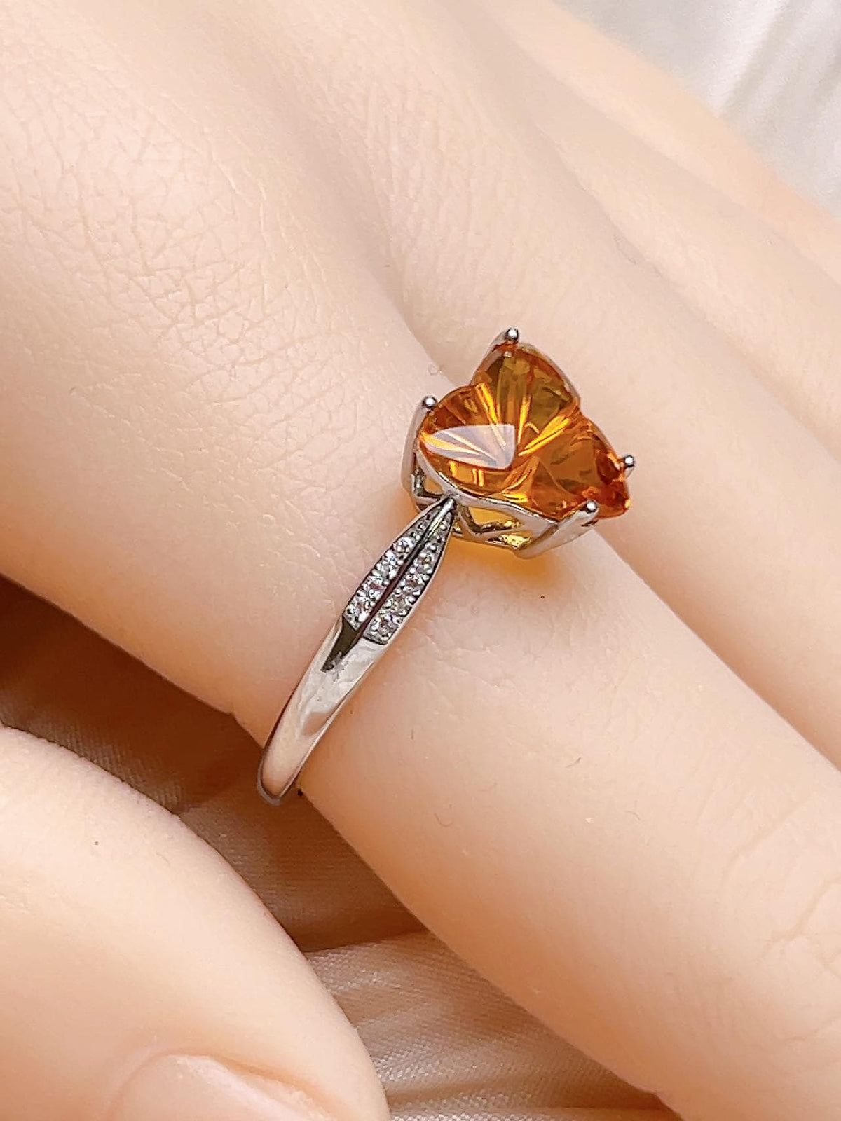 Natural Citrine Pear Floral Ring, S925 Sterling Silver - view 6