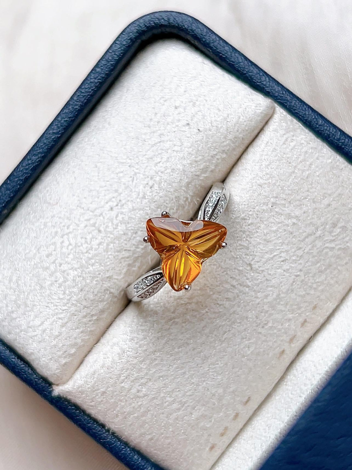Natural Citrine Pear Floral Ring, S925 Sterling Silver - view 1