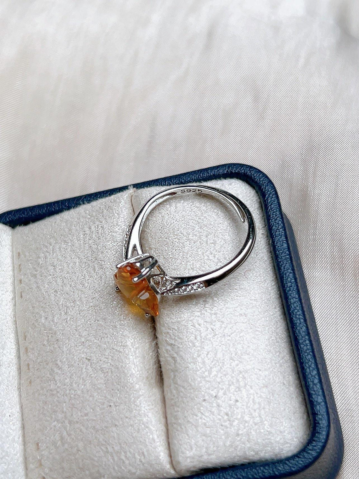 Natural Citrine Pear Floral Ring, S925 Sterling Silver - view 4