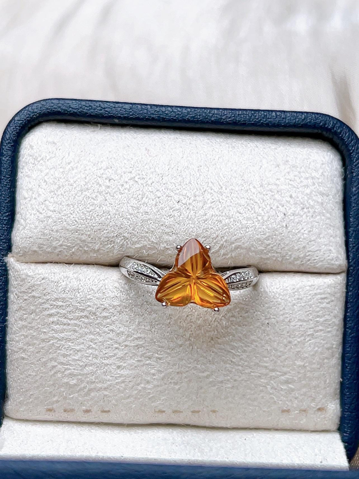 Natural Citrine Pear Floral Ring, S925 Sterling Silver - view 9