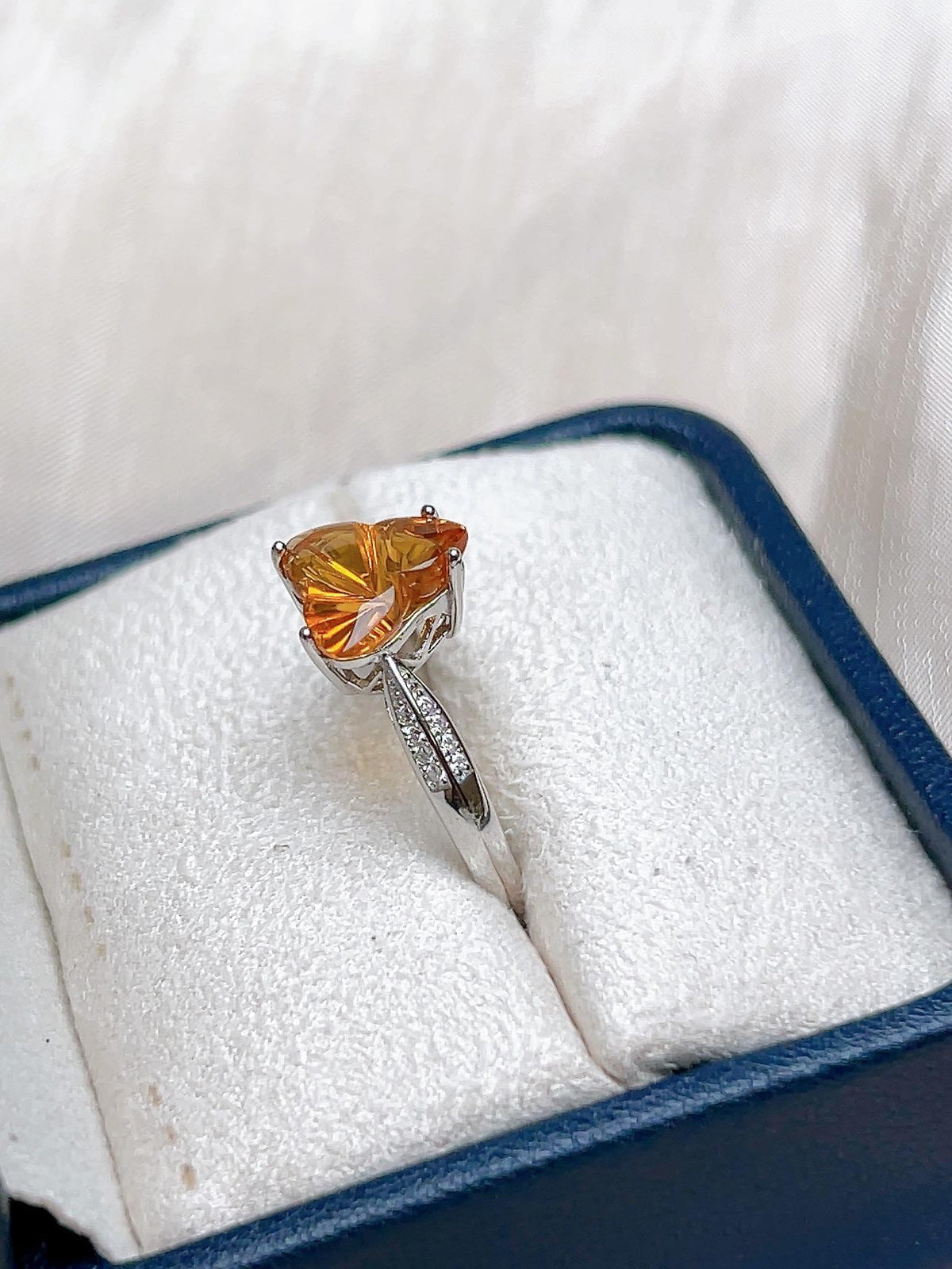 Natural Citrine Pear Floral Ring, S925 Sterling Silver - view 8