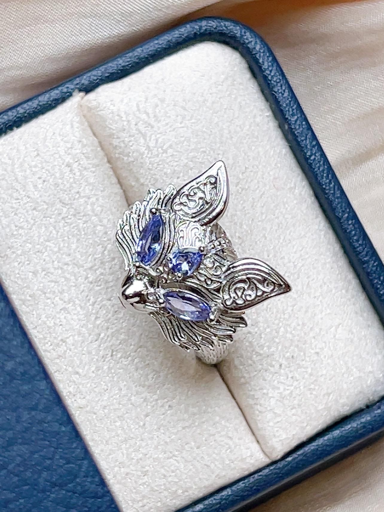 Natural Tanzanite Fox Motif Ring, S925 Sterling Silver - view 3