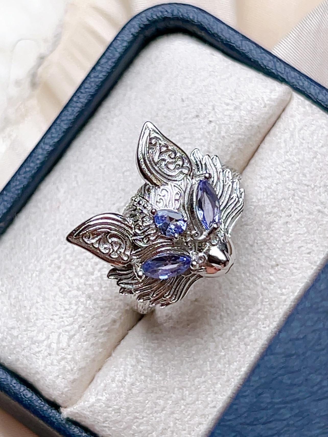 Natural Tanzanite Fox Motif Ring, S925 Sterling Silver - view 2