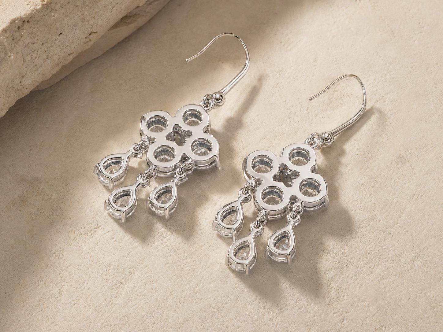 Floral Cluster Drop Earrings, Clear Stone Teardrop Dangles - view 5