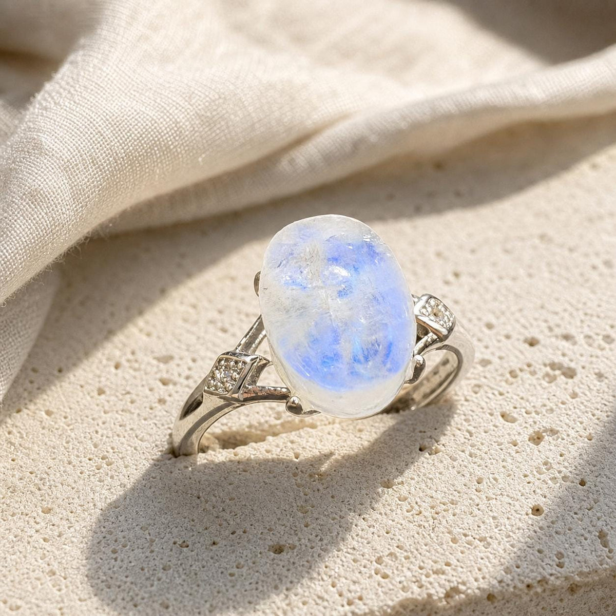 Blue Moonstone Ring, Assorted Natural Stone Shapes, Copper Setting - view 2