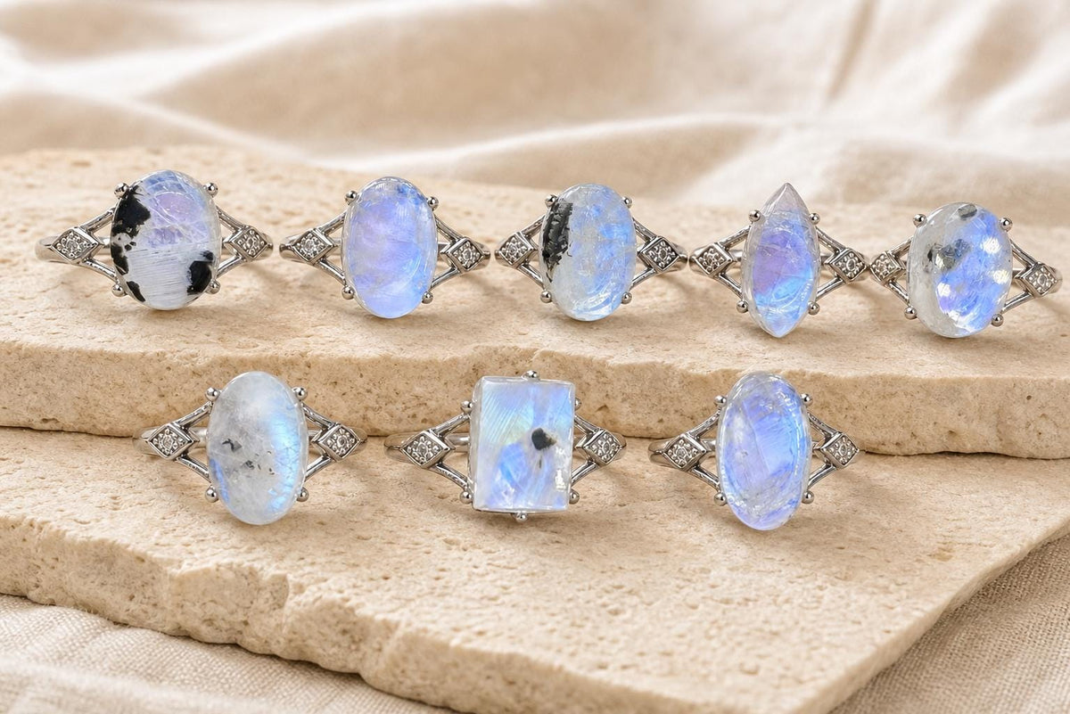Blue Moonstone Ring, Assorted Natural Stone Shapes, Copper Setting - view 3