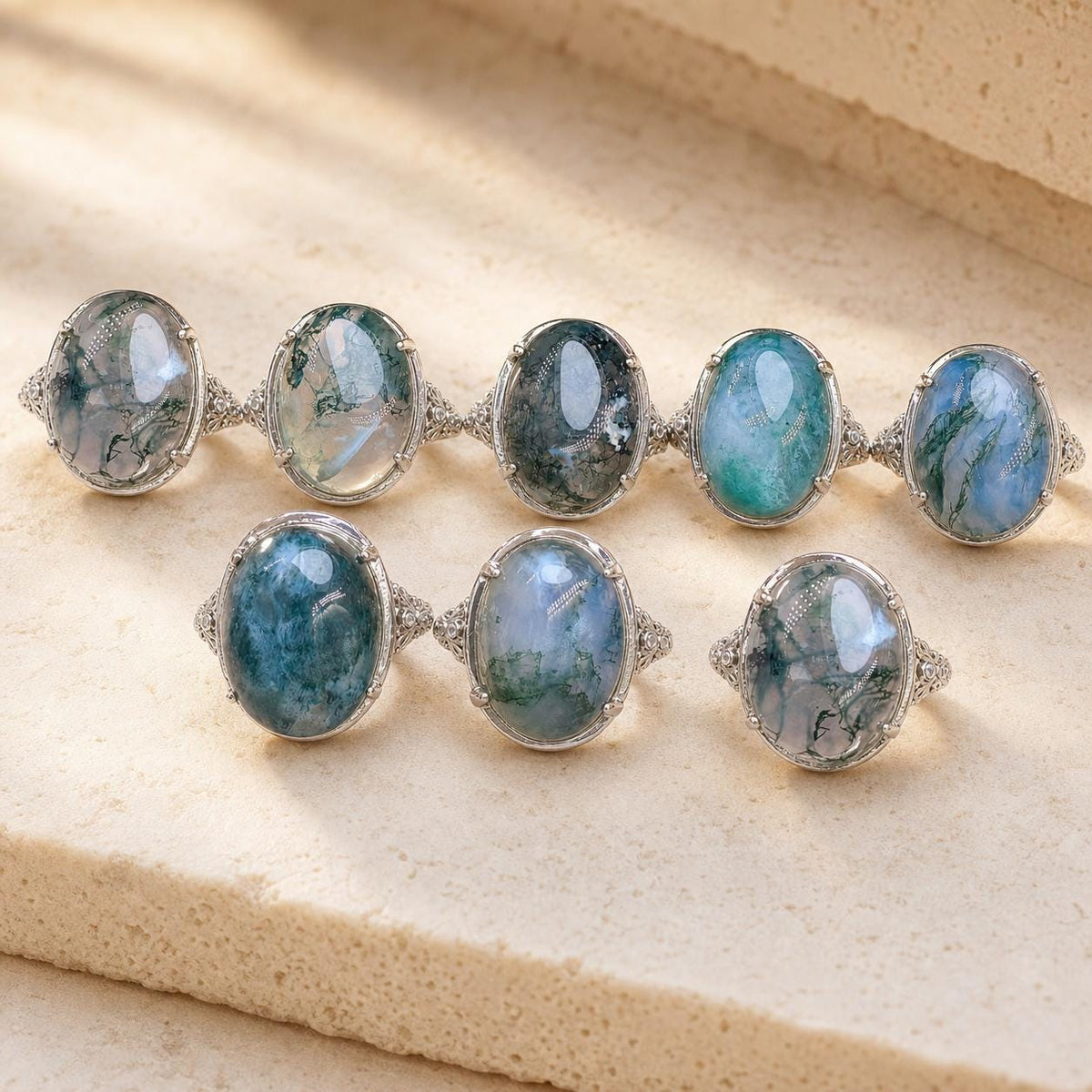 Blue Green Moss Agate Oval Ring, Copper Setting, Natural Stone Jewelry - view 3