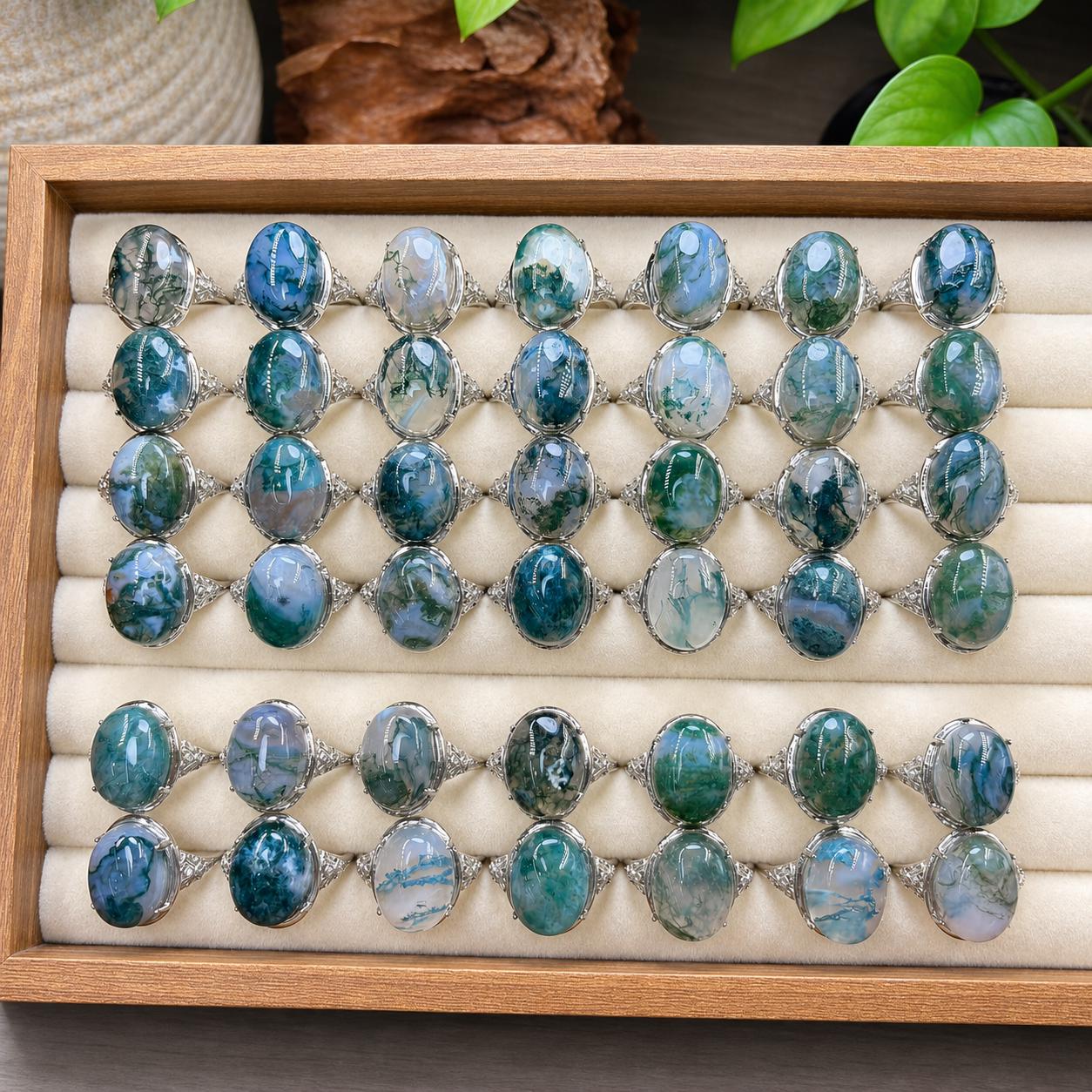 Blue Green Moss Agate Oval Ring, Copper Setting, Natural Stone Jewelry - view 6