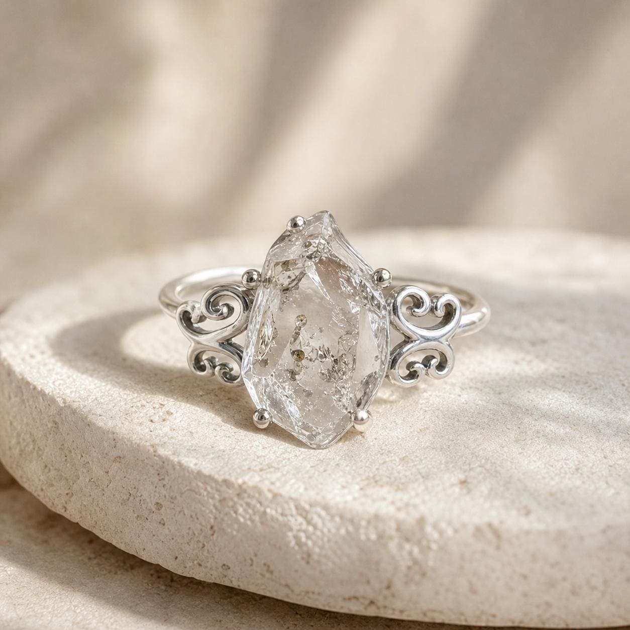 Shanling Diamond Included Stone Ring, Copper Setting, Natural Jewelry - view 1