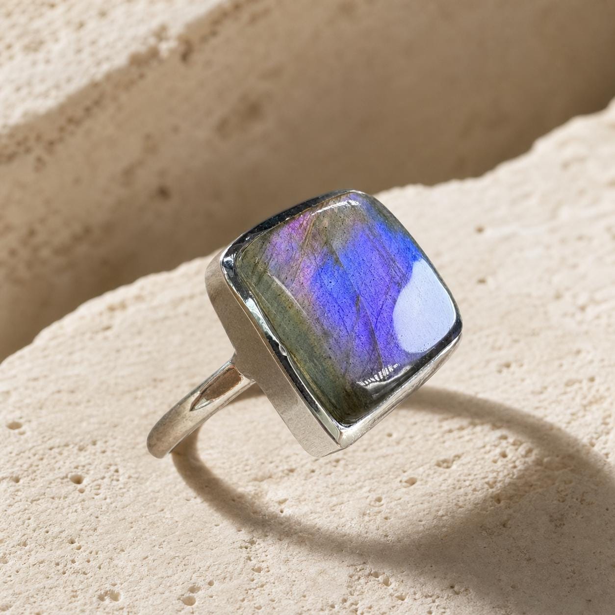 Color Flash Feldspar Ring, Assorted Natural Stone Shapes, Copper Setting - view 1