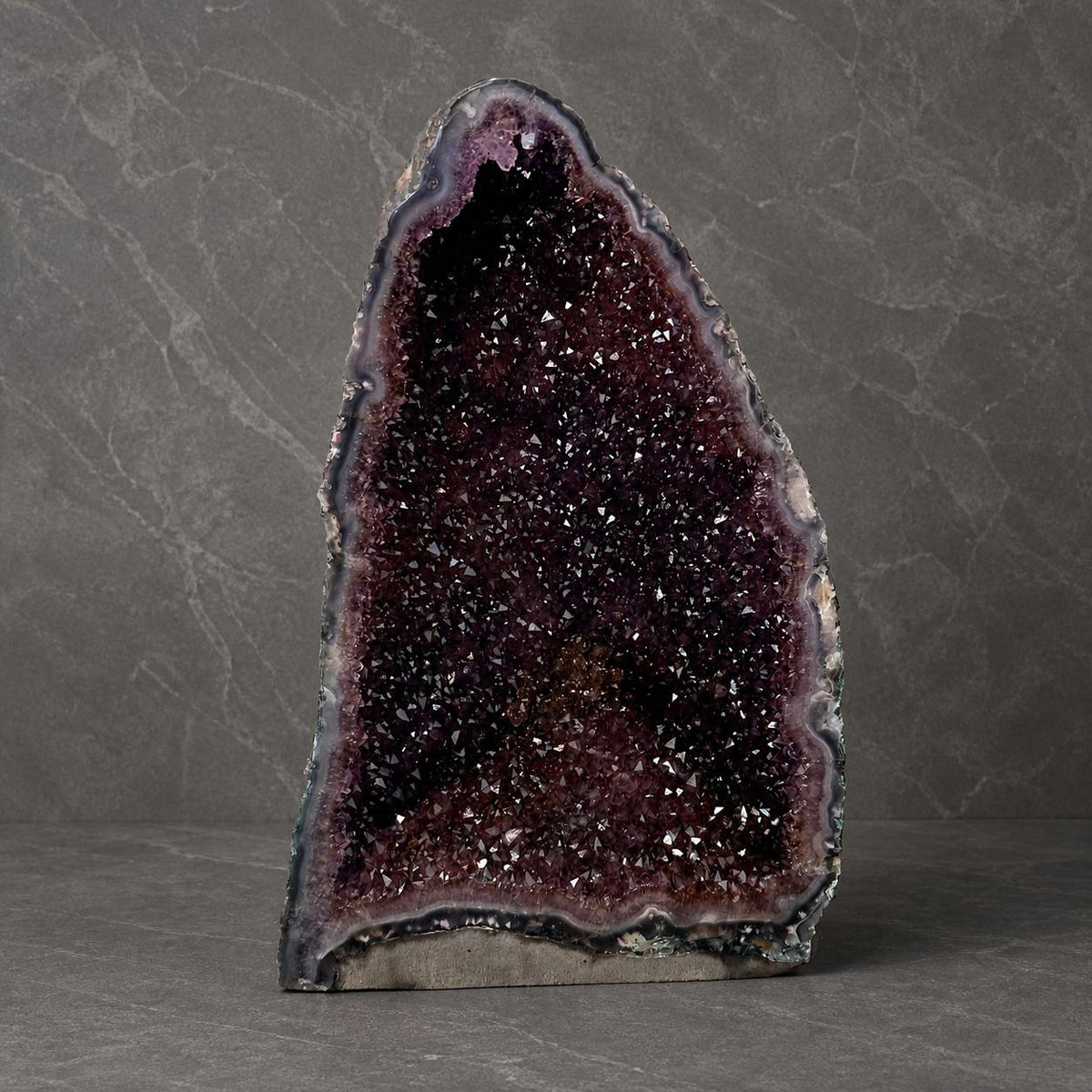 Top Grade Brazilian Amethyst Geode with Golden Rutile Inclusions, Natural Outer Rind Crystal Cave, 20kg Exact Specimen - view 2