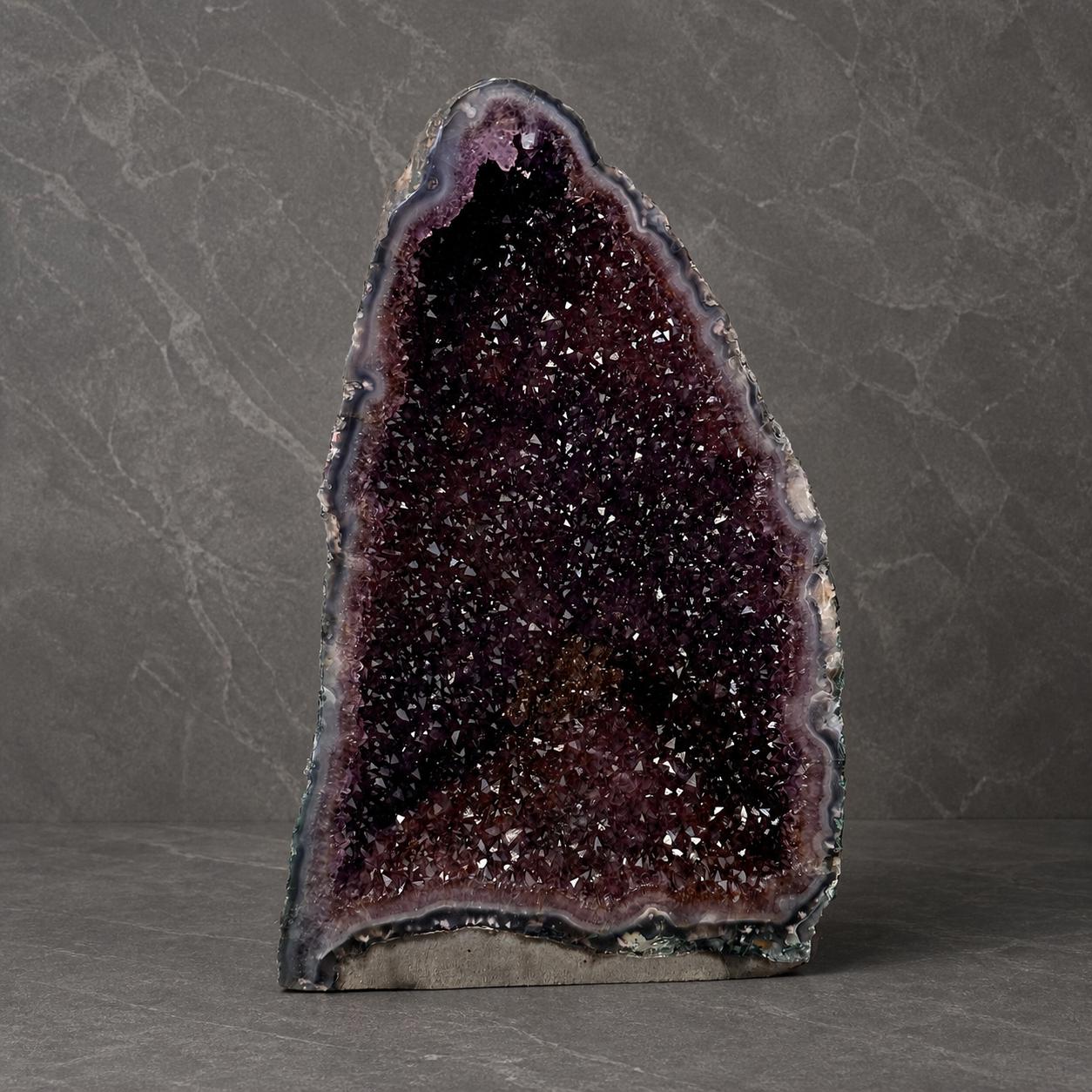 Top Grade Brazilian Amethyst Geode with Golden Rutile Inclusions, Natural Outer Rind Crystal Cave, 20kg Exact Specimen - view 2