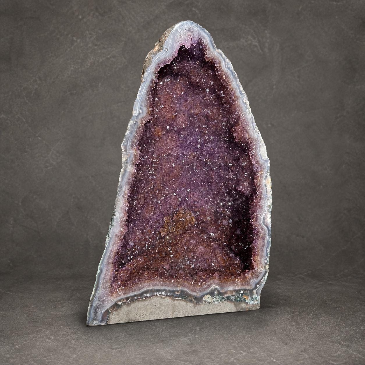 Top Grade Brazilian Amethyst Geode with Golden Rutile Inclusions, Natural Outer Rind Crystal Cave, 20kg Exact Specimen - view 8