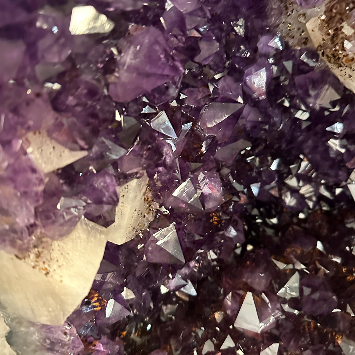 Top Grade Brazilian Amethyst Geode with Calcite and Golden Rutile Inclusions, Natural Outer Rind Crystal Cave, 33.4kg Exact Specimen - view 6