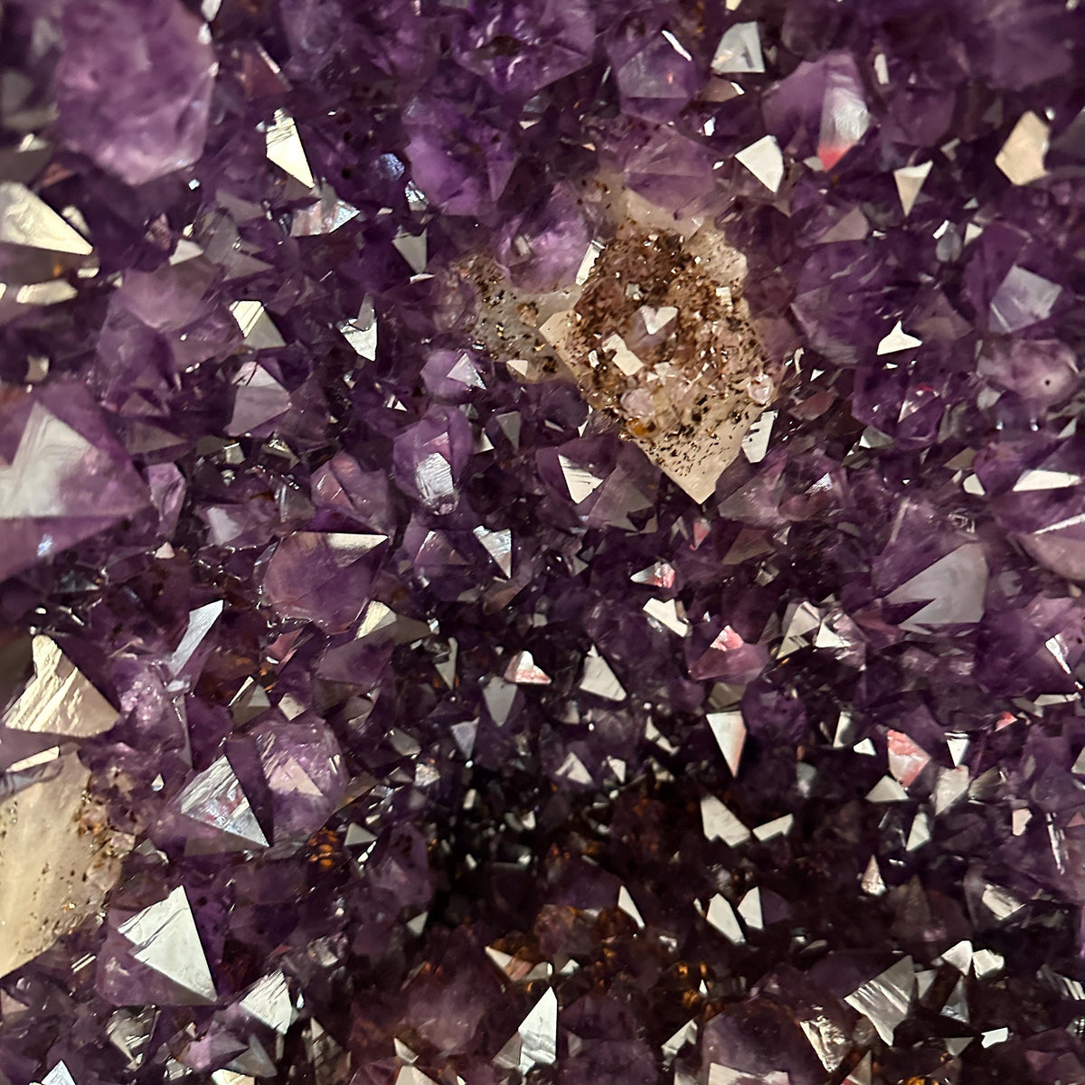 Top Grade Brazilian Amethyst Geode with Calcite and Golden Rutile Inclusions, Natural Outer Rind Crystal Cave, 33.4kg Exact Specimen - view 5