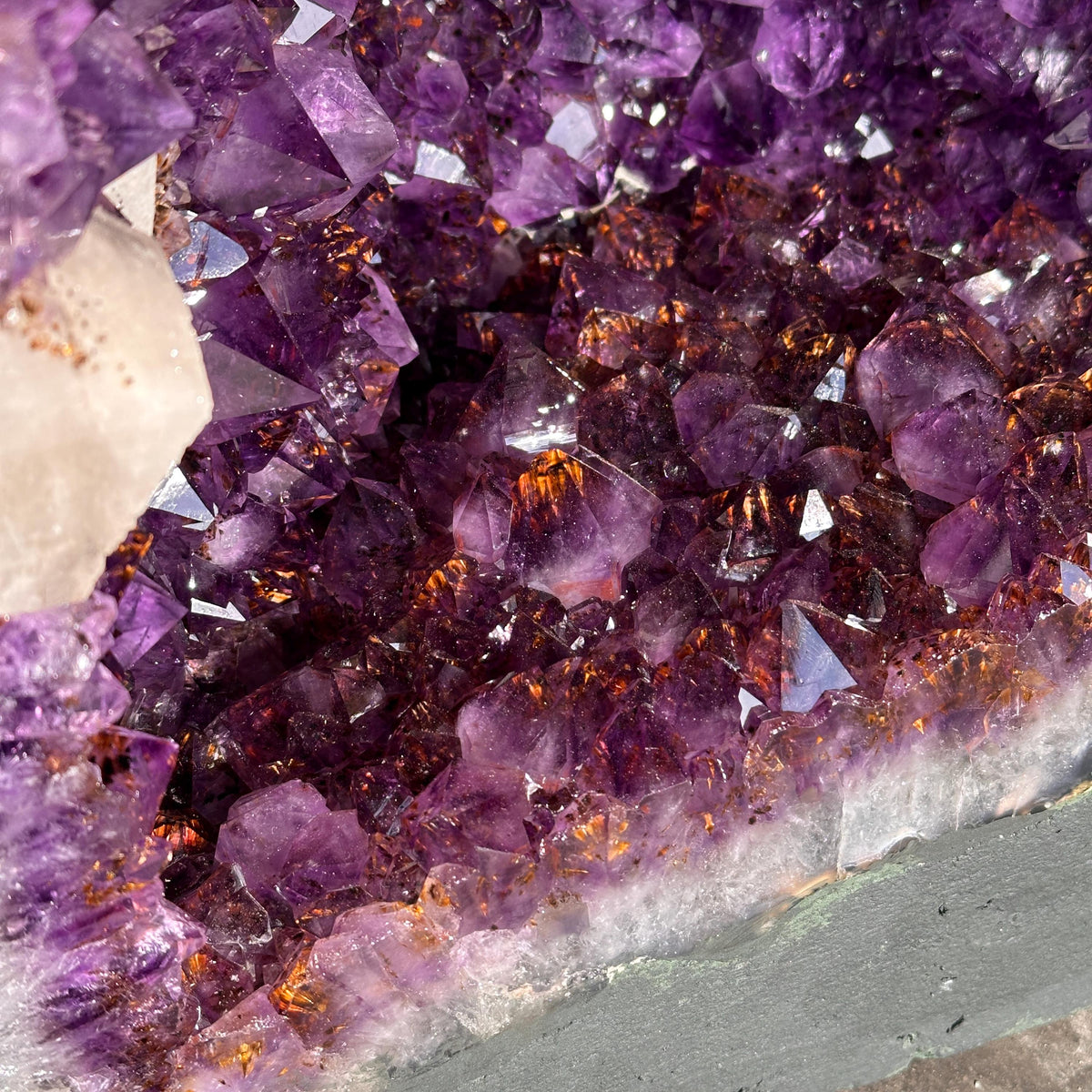 Top Grade Brazilian Amethyst Geode with Calcite and Golden Rutile Inclusions, Natural Outer Rind Crystal Cave, 33.4kg Exact Specimen - view 8