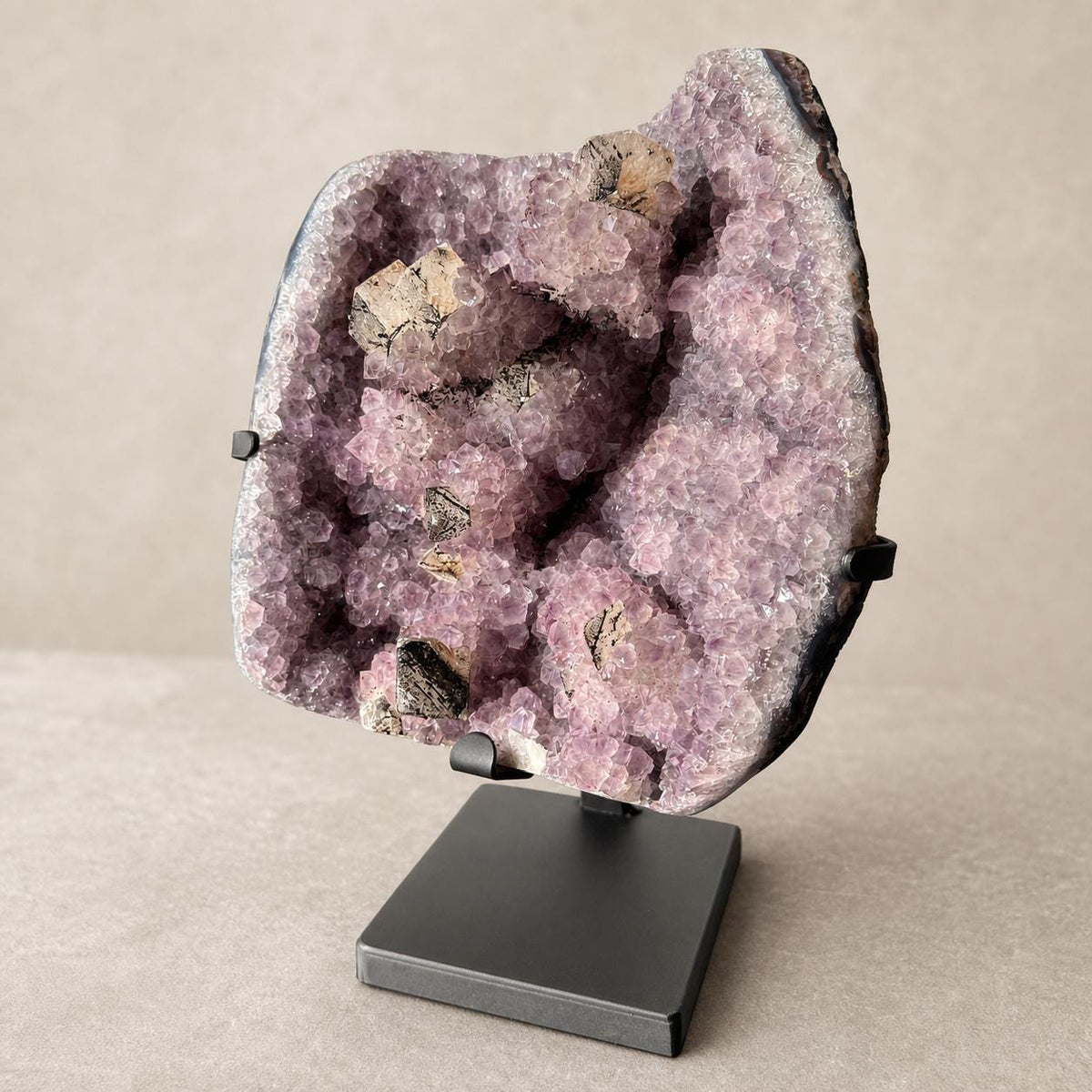 Brazilian Amethyst and Calcite Cluster on Metal Stand, Natural Crystal Display, 3.3kg Exact Mineral Specimen - view 1