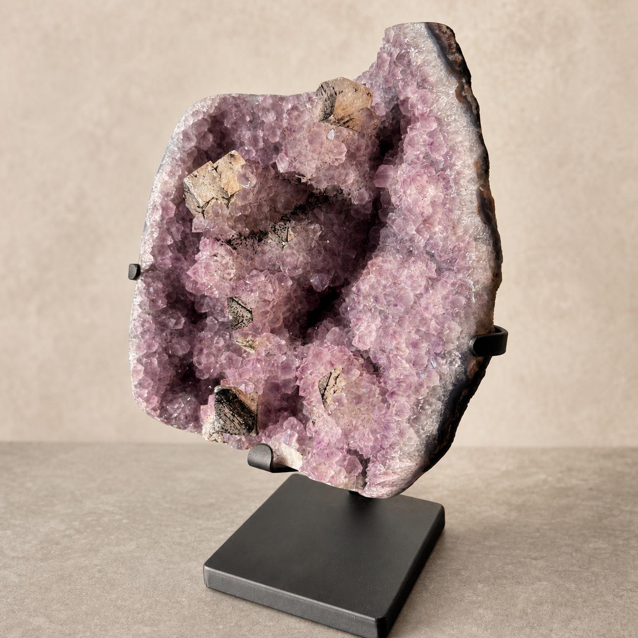 Brazilian Amethyst and Calcite Cluster on Metal Stand, Natural Crystal Display, 3.3kg Exact Mineral Specimen - view 5