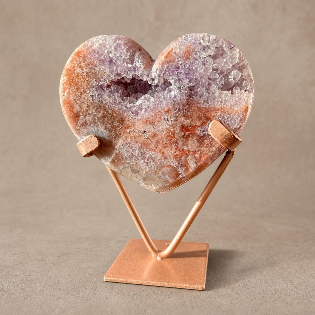 Brazilian Pink Amethyst Heart, Red-Toned Druzy Banding, Exact Crystal Specimen - view 3